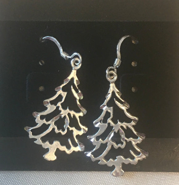 Christmas Tree Earrings: Laser Cut, Sterling Silver, Vintage