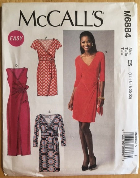 Sewing Pattern: Women's Wrap Dress- McCall's 6884, sizes 14-22