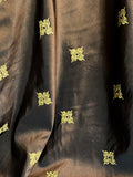 Dark Chocolate Brown Taffeta Fabric with Gold Embroidered Medallions-60" Wide x 3+ Yards