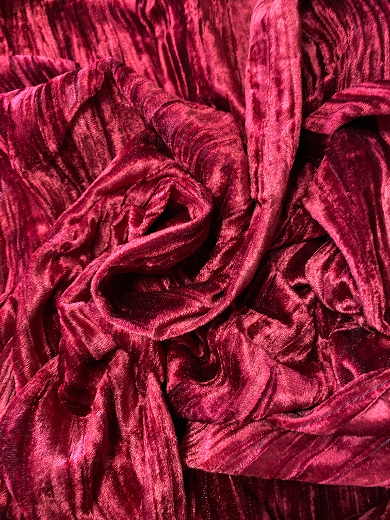 Ruby Red Vintage Crushed Velvet Fabric One piece 3+ yards