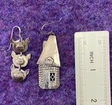 Vintage Three Little Pigs & Brick House Earrings- Marked Sterling, 1970's