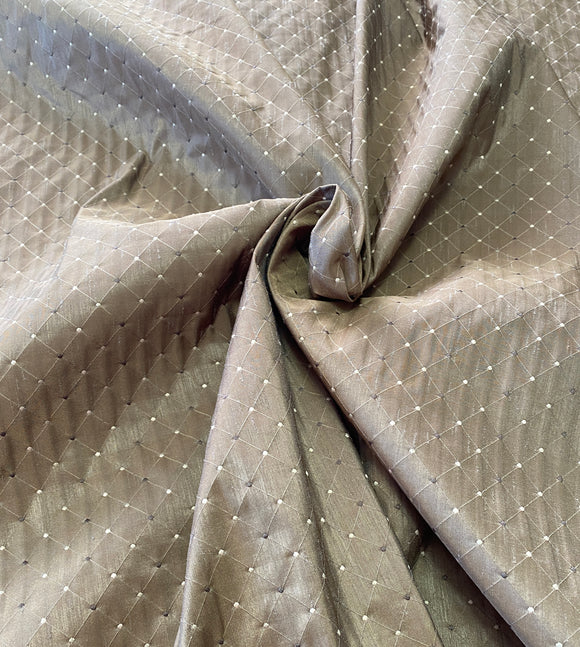 Pale Golden Khaki Poly Faux Silk with light & dark diamond pattern 58
