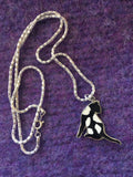 Enameled Black & White Cat Charm and Necklace