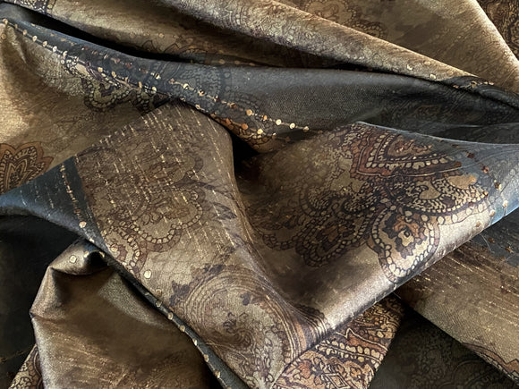 Silky Soft Paisley Panels Fabric in Sumptuous Gold & Browns-54-56