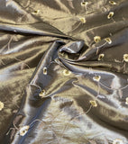Embroidered Pale Bronze Taffeta Fabric 60" wide, sold by the yard