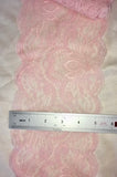 Pink Double Scallop Stretch Lace, Piece 2.5 yds, 5.25 inches wide.
