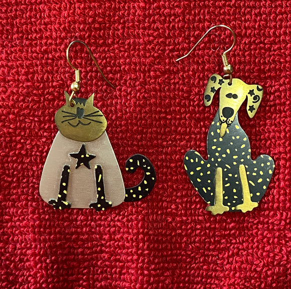 Cat and Dog Earrings- Handcrafted & Vintage