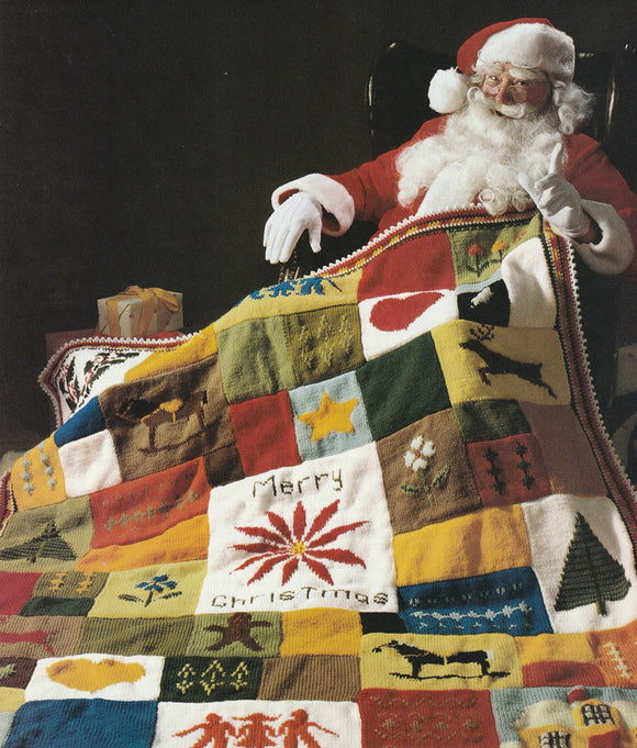 Knitted Patchwork Christmas Afghan Pattern for Digital Download