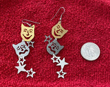 Comedy/Tragedy Drop Earrings with Stars
