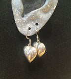 Vintage Sterling Silver Earrings: Puffed, Engraved Hearts