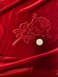 Embossed Roses on Scarlet Velvet Vintage Fabric: 1 piece- 56/58" wide x 2.67 yards