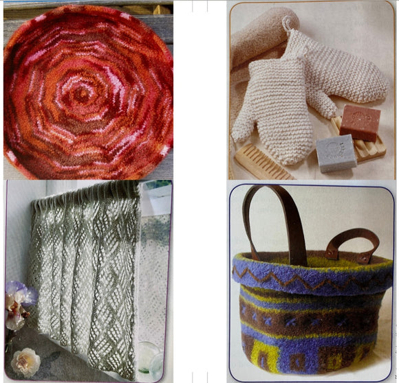 Bowl/Bath Mitt/Lace Curtains/Basket: Digital Patterns for 4 Different Household Items