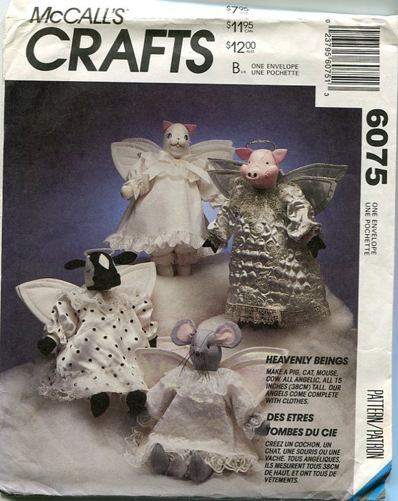 Heavenly Beings McCall's Crafts Pattern 6075 PIg, Cat, Mouse & Cow Angel with Clothes