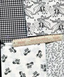 Marvelous Vintage Look Fabric: 4 Black & White Fat Quarters, all cotton
