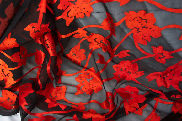 Burnout Red & Black Sheer Fabric: Dramatic & Daring, Make a Statement, Medieval or CosPlay