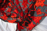 Burnout Red & Black Sheer Fabric: Dramatic & Daring, Make a Statement, Medieval or CosPlay