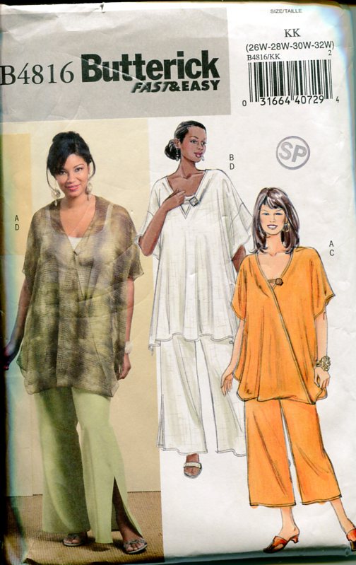 Women's Tunic & Pants Butterick 4816 Very Easy Sizes 26-32