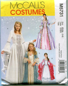 Kid's Costume Sewing Pattern M5731 for Cosplay, Renaissance, Halloween, Dress Up, Size 3-8