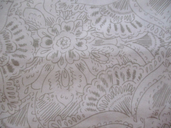 Ecru on White Cotton Fabric Floral Print- 1.25 yards, 58