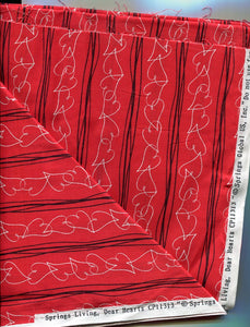 Quilting Cotton, Dear Hearts series from Srings Living. 1 yard of 43" wide fabric, Glorious Red, White and Black stripes