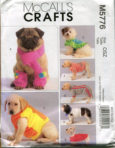 Dog Coat, Scarf, Leg Warmers, Poncho, Vest & Sweatsuit McCalls 5776 Sewing Pattern