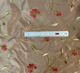Muted Gold Taffeta with Embroidered Coral Flowers- 60" wide