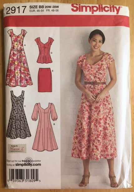 Simplicity Sewing Pattern (2917): Woman's Dress/Top/Skirt- Sizes 20W-28W