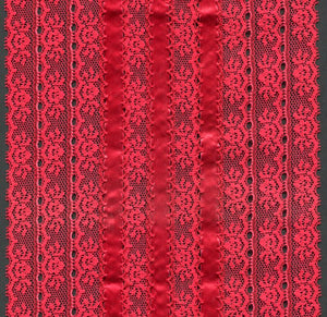7" wide Red Entredeau Lace with 8 lace & 3 satin ribbons combined.  Incredibly rare lace.
