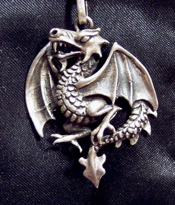 Rampant Dragon Necklace: Vintage Sterling Silver