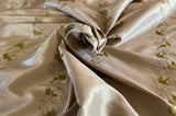 Antique Gold/ Dark Champagne Satin with Gold & Silver Floral Embroidery- 60" wide, sold by the yard