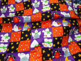 Cotton Halloween Fabric: Cuddly Cats, Jolly Ghosts, Stars & Candy Corn in Squares, By the Yard