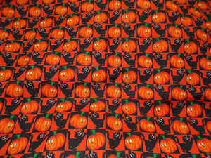 Halloween Fabric, Cotton, One inch squares Cats and Jack O' Lanterns, 44" wide, Sold by the yard