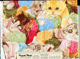 Cats Kittens Yarn on 100% Cotton Fabric 3/4 yard piece