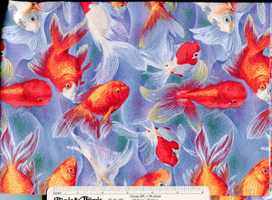 Koi on Blue Fabric: 'On Golden Pond' by Ro Gregg for Northcott: 42" wide by 1 yard 4"