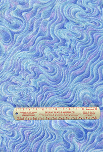 Swirl Print Glitter Dance Wear Fabric, Poly/Lycra Marbled blues with lavender and white. 58/60" wide by 1.75 yards long
