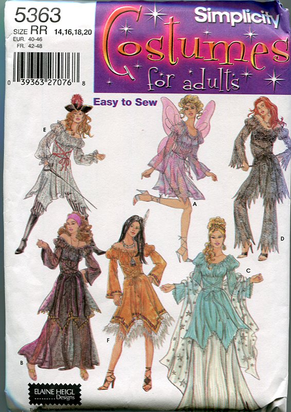 Halloween Sewing Pattern: Simplicity 5363 Plus Sizes Fairies, Pirates & Princesses