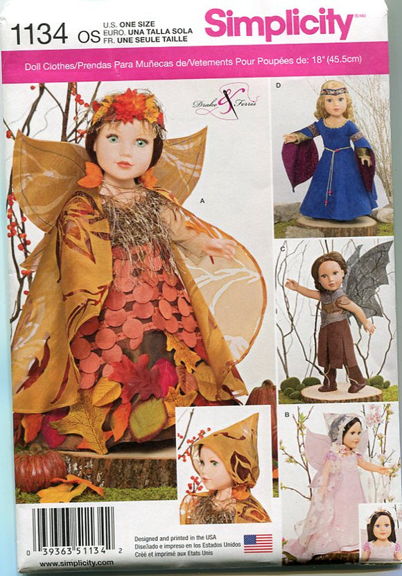 Costumes for your 18 inch Doll Sewing Pattern Simplicity 1134