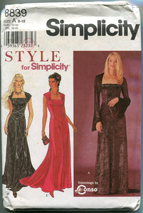 Fitted, slinky Simplicity Pattern 8839 Sizes 8-18, Medieval Bridal Prom Goth Dress