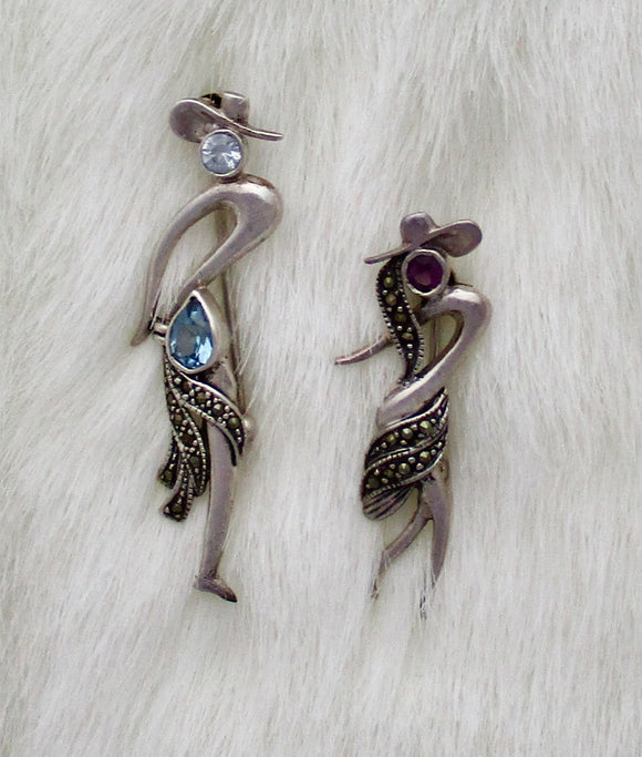 Tiny Dancer Brooch: Sterling Silver and Marcasite- Very Art Deco!