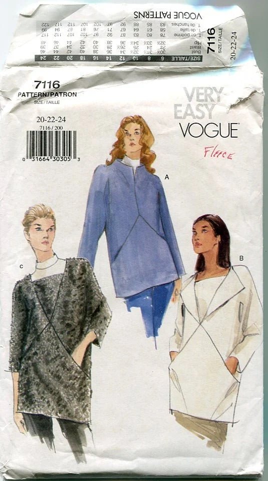 Women's Top: Vogue 7116 in sizes 20, 22, 24