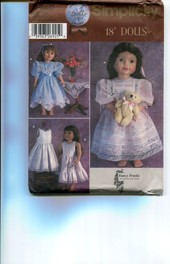 Fancy Frock Historical Doll Clothes Sewing Pattern Simplicity 5428