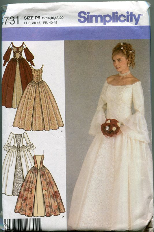 Renaissance Medieval Wedding Dress Sewing Pattern S4731, Size 12-20